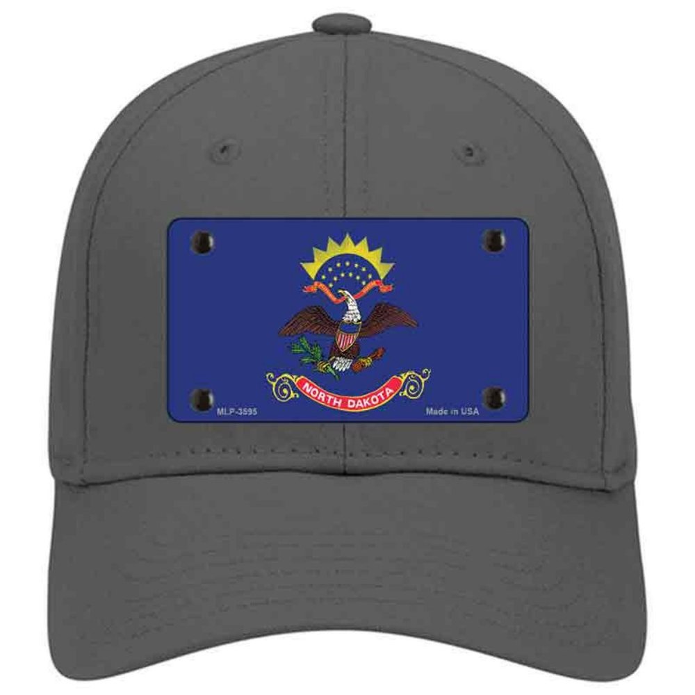 North Dakota Flag Metal on Cotton Velcro Hat - Charcoal